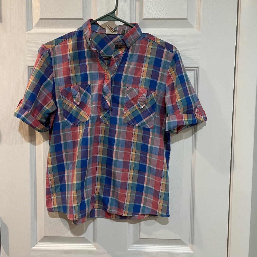 Vintage Chine Femme Colorful Plaid Top Medium C06